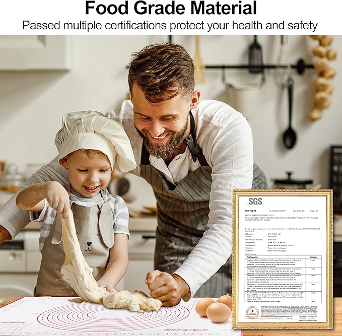 HOOMIL Silicone Baking Mat, Non-Stick, Non-Slip, Extra Large Pastry Mat for Rolling Dough, Bread Pie Crust Pizza Cookies Fondant Making, with Measurements - 24"x16"