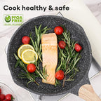 JEETEE 10 inch Nonstick Frying Pan Granite Stone Coating Cookware, Nonstick Omelette Skillet with Soft Touch Handle, Compatible with All Stoves (Grey)