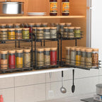 Spice Rack Organizer for Cabinet, 2 Tier Pull Out Spice Organizer for Cabinet Height Adjustable Heavy Duty Metal Basket for Inside Cabinets & Pantry Closet (5.5''Wx10.5''Dx9.5''H)