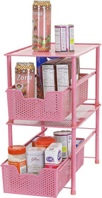 Simple Houseware Stackable Under Sink Cabinet Sliding Basket Organizer Drawer, Pink