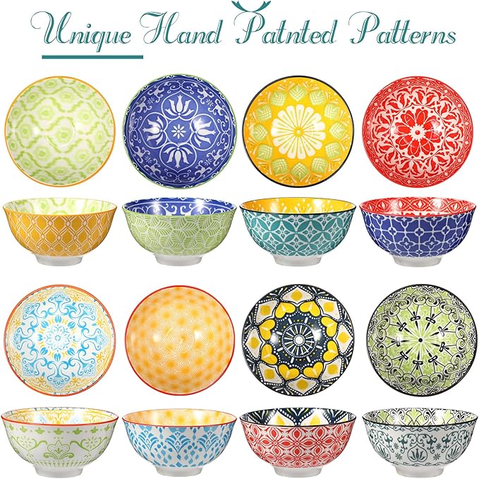 8 Pcs Colorful Ceramic Bowl Set 10 oz 4.75'' Porcelain Kitchen Soup Cereal Serving Bowls for Ramen Rice Dessert Snack Salad Ice Cream Pasta Oatmeal Microwave and Dishwasher Safe(Classic)
