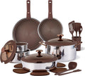 CAROTE 22PCS Stainless Steel Cookware Set with Detachable Handle, Ceramic Hybrid Nonstick Pots and Pans Set, Stackable Kitchen Cookware Set, Induction Safe, Oven Safe, Brown