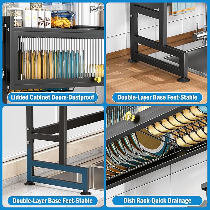 SNSLXH 2-Tier Over The Sink Dish Drying Rack, 33.66"×31.1"×11.81", Large Sink Rack for Kitchen, Saving Kitchen Space, Cover Design Holds Dishes, Bowls, and Cutlery, Kitchen Sink Shelf