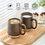 HASENSE Ceramic Coffee Mugs Set of 6, 15oz Large Coffee Mugs with Handle, Porcelain Coffee Cups for Coffee, Tea, Latte & Cappuccino, Microwave & Dishwasher Safe,Brown