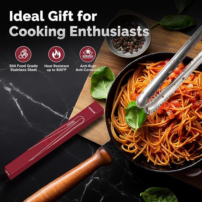 Precision Serrated Non-Slip Tips Cooking Tongs 3 Set (9.5" & 11.5" & 13.5"), 18/8 Stainless Steel Metal Tong, Light but Durable, Easily Control Kitchen Tweezer Tongs for Frying, Plating, BBQ