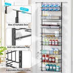 8-Tier Pantry Door Oragnizer, Over The Door Pantry Organizer Rack and Storage, Hanging Spice Rack Shelves Door, Home Office Laundry Room Bathroom & Kitchen Organization Essentials Metal