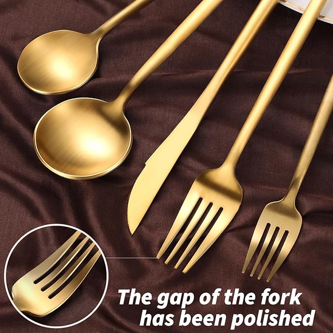 20-Piece Gold Silverware Set for 4, 18/10 Stainless Steel Flatware with Thick Spoons and Forks, Matte Golden Cutlery, Eating Kitchen Utensils for Home Restaurant Wedding, Dishwasher Safe