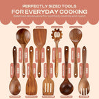 9-Piece Wooden Spoons for Cooking – Premium Teak Wood Utensil Set – Ergonomic Comfort-Grip Wood Tools Non-Stick Cookware Safe Easy to Clean Heat Resistant