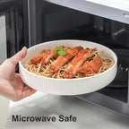 UBEE 8.5 inch Ceramic Pasta Bowls Set of 4, Big Salad Bowl, Large Dinner Plates, Microwave and Dishwasher Safe Ribbed Serving Bowls, White