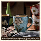 Maxdot 4 Pcs 12oz Ceramic Coffee Mugs Sets Glazing Process Cappuccino Mug Floral Ceramic Tea Cups Mother's Day Idea Gift for Women Mom Porcelain Cup for Coffee, Cocoa, Tea, Latte (Classic)