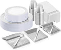 Bestluck 175PCS Silver Plastic Dinnerware Set for 25 Guests, Disposable Plates for Party, Wedding, Include 25 Dinner Plates, 25 Dessert Plates, 25 Set Silver Silverware, 25 Cups, 25 Napkins