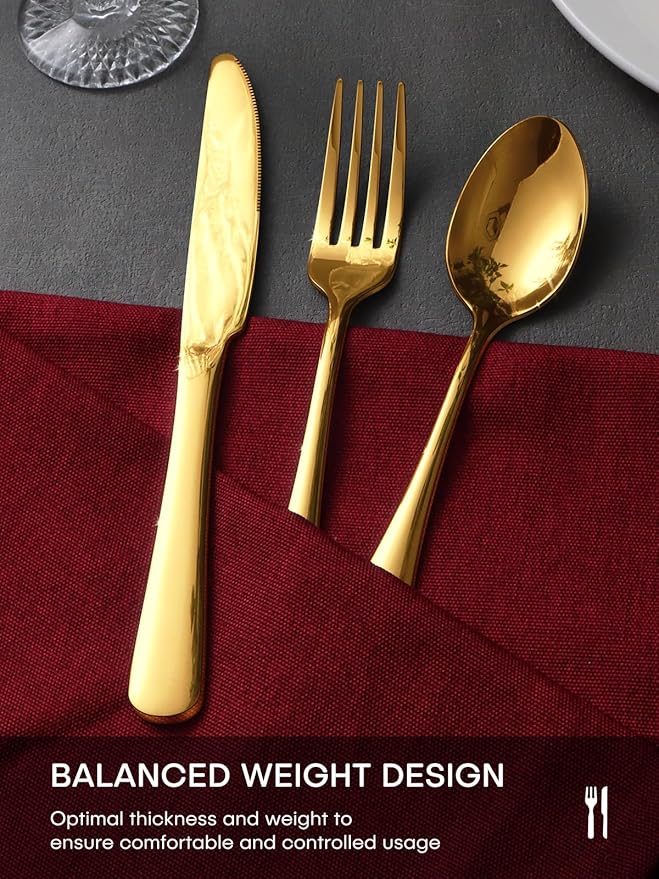 Gold Silverware Set for 12, 60 Piece Stainless Steel Flatware Set, Mirror Polished Food-Grade Cutlery Utensil Set Include Knives Forks Spoons for Kitchen Restaurant Wedding Party, Dishwasher Safe