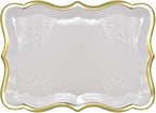 Gift Boutique 10 White Rectangle Trays with Gold Rim Border for Dessert Display Table Parties 9" X 13" Disposable Paper Cardboard in Elegant Shape for Platters Cupcake Display Birthday Party Weddings