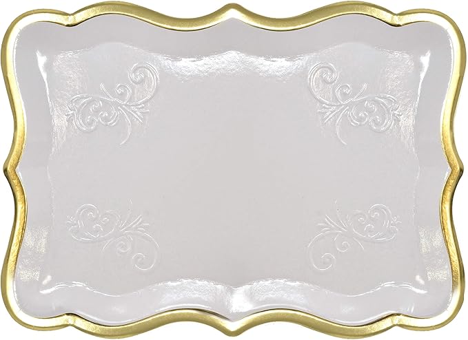 Gift Boutique 10 White Rectangle Trays with Gold Rim Border for Dessert Display Table Parties 9" X 13" Disposable Paper Cardboard in Elegant Shape for Platters Cupcake Display Birthday Party Weddings