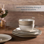 AmorArc Stoneware Dinnerware Sets for 8, 24 Pieces Handpainted Ceramic Plates and Bowls Set, Scratch Resistant Dishes Set, Dishwasher & Microwave Safe, Cappuccino