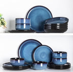 LeRatio Ceramic Dinnerware Sets for 4,Porcelain Plates and Bowls Sets,Handmade Reactive Glaze Dishes Set,Chip Resistant and Scratch Resistant | Oven&Dishwasher & Microwave Safe,Service for 4-Blue