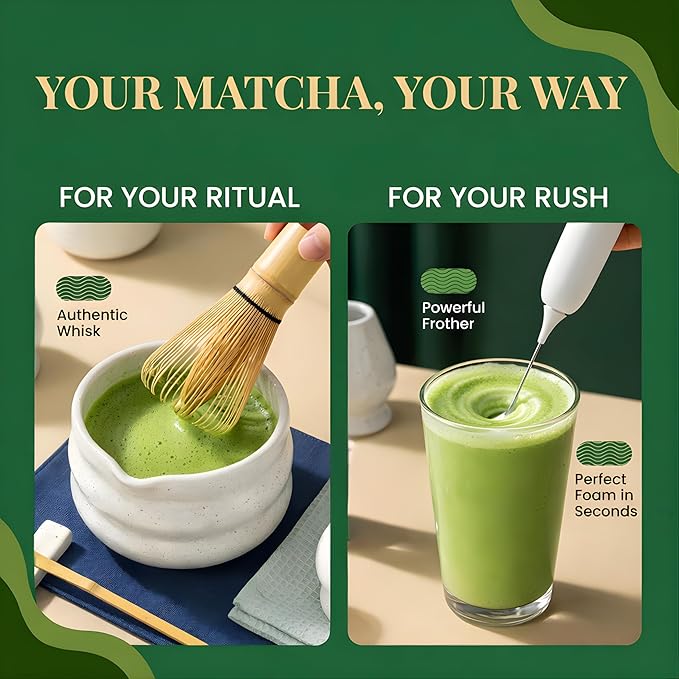 BARISTA EMPEROR® PREMIUM 11pcs MATCHA WHISK SET - Professional Matcha Kit Set with Matcha Bowl, Matcha Whisk, Milk Frother, Spoon, Matcha Sifter, Scoop, Scoop Stand, Measuring Cup, Tea Mat and Cloth