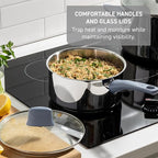 T-fal Essentials Stainless Steel Cookware Set 12 Piece, Induction Compatible, Oven Safe 350F, Cooking Set w/Stewpots, Stockpot, Saucepan, Lids & Tools, Measuring Marks, Dishwasher Safe, Silver/Blue