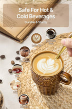 Ceramic Coffee Cups, Coffee Mugs Set of 4, 12 OZ Ceramic Mugs, Stackable Mug, Brown, Microwave & Dishwasher Safe for Hot Drinks Cocoa Latte, Perfect for Daily Use Gathering & All Holiday Gifts