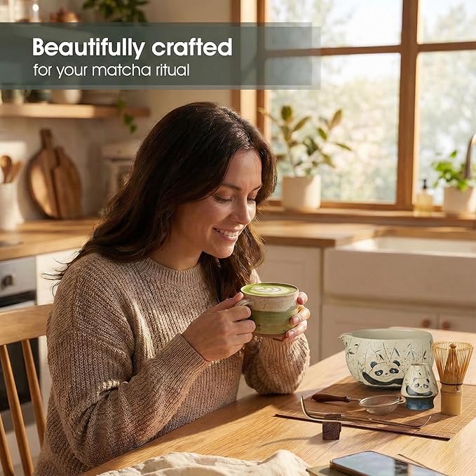 Matcha Whisk Set, 7-Piece Matcha Kit with Ceramic Bowl, Bamboo Whisk, Scoop, Sifter, Holder & Bamboo Mat – Premium Matcha Tea Set for Beginners & Matcha Lovers, Gift Ready