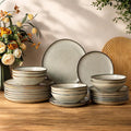 GBHOME Stoneware Dinnerware Sets for 8, 24 Pieces Rustic Ceramic Plates and Bowls Set, Handmade Reactive Glaze Plate Sets, Highly Chip Resistant Dishes, Microwave & Dishwasher Safe, Green Wheat
