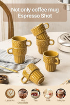 LYEOBOH Ceramic Mugs, 12 OZ Khaki Coffee Mugs Set of 4, Stackable Mug, Microwave & Dishwasher Safe, Stylish Texture Design for Coffee Tea Milk, Ideal for Home Kitchen Party & Festival Gifting