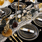 WDF Partyware 175PCS Black and Gold Plates - Black Disposable Plates for Party - 25Guests Disposable Dinnerware Set for Graduation Wedding Party Birthday