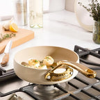Bloomhouse - Two Time Oprah's Favorite Things Winner - 8 Inch Heavy Duty Aluminum Premium PFA Free Ceramic Nonstick Saute/Deep Frying Pan Skillet - Almond Cream w/Gold Handle