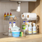 Delamu 2-Tier Under Sink Organizers and Storage, Multi-Purpose Stackable Bathroom Cabinet organizers, Pull Out Kitchen Pantry Organization and Storage with Dividers(4 Pack, Clear)