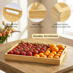 Bamboo Serving Tray with Handles, Set of 2 Large Wood ServingTrays for Food & Coffee, Elegant Wooden Tray for Breakfast in Bed, Kitchen & Party