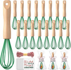 Baderke 20 Sets Baking Gifts Set Includes 8 Inch Silicone Whisk with Wood Handle Wired Stainless Steel Whisk Set Greeting Cards Plastic Bags for Party Birthday Christmas Stuffers Gift(Green)