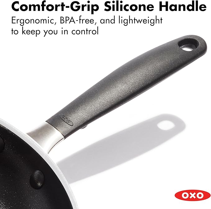 OXO Non-Stick Every Day Frying Pan Set, BPA-Free Comfort Grip Silicone Handles, Dishwasher & Oven Safe, PFAS-Free Ceramic Skillets, Black, 8” & 10”