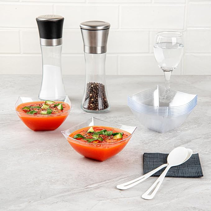 Restaurantware Moderna 8 Ounce Fancy Square Disposable Bowls - Durable Heavy-Duty Clear Plastic for Warm and Cold Foods (Pack of 3)