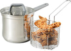Oster Beauford 3.65-Quart Stainless Steel Deep Fryer Pot with Basket & Glass Lid – Induction, Oven & Dishwasher Safe, 5-Ply Encapsulated Base, Soft-Touch Handle