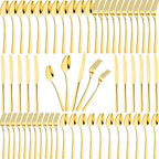 60 Pieces Gold Silverware Set for 12 Stainless Steel Shiny Gold Flatware Set for 12 Cutlery Tableware Set Utensil Set Include Mirror Polished Dinner Knife, Fork, Spoon for Home Restaurant and Wedding