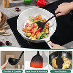 Onader Cooking Utensils Set of 6, Black Silicone Kitchen Cooking Utensils Set for Nonstick Cookware, Non Toxic & Dishwasher Safe