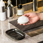 Soap Dish Soap Holder Shower, Ceramic Soap Dishes for Large Bar Soap Sponge, Shower Soap Dish Soap Saver Tray for Bathroom Kitchen Sink, Elegant Raised Leaf Design, Easy Dishwasher Cleaning, Black