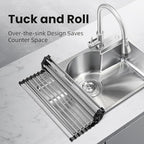 NEZUIBAN Dish Drying Rack with Roll Up and Over Sink for Kitchen,17.5"x11.8",Black