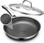 Non Stick Frying Pans 12 inch, Hybrid Improved Version Frying Pans Nonstick with Lid,non stick Stainless Steel Skillets, Dishwasher and Oven-Safe Chef Pan, PFOA Free Cookware