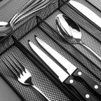 Teivio 24 Piece Silverware Set, Flatware Utensils Set Mirror Polished, Dishwasher Safe Service for 4, Include Knife/Fork/Spoon/Steak Knife/Wire Mesh Steel Cutlery Holder Storage Trays (Black Tray)