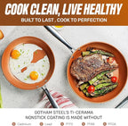 Gotham Steel 9.5 Inch Copper Non Stick Frying Pans, Ceramic Non Toxic Frying Pans Nonstick Skillet Made Without PFOA PFOS, Lightweight, Stay Cool Handle, Oven and Dishwasher Safe