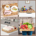 2Pcs - Scalloped Basket, Decorative Basket, Water Hyacinth Tray (17 x 13 x 3 inch - 2Pcs) with Scalloped Edge and Built-in Handles, Rectangle Serving/Woven/Basket/Seagrass Tray
