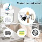 Sponge Holder Smile Face with Dish Cloth Hanger for Kitchen Sink, In-sink Caddy Organizer with Suction Cups & Adhesive Strips, Rustproof Sponge Rack for Soap, Brush, Scrubber - Black（2 Pack）