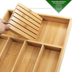 VaeFae Bamboo Silverware Organizer (Non-expandable), Utensil Holder for Drawer, Cutlery Tray with Divider for Kitchen Drawer, Utensil Organizer with Knife Block