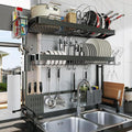 LIVOD Over The Sink Dish Drying Rack,3 Tier Adjustable Length Full Stainless Steel Large Storage Kitchen Dish Rack,for Kitchen Counter Expandable Multifunctional Organizers,Silver (25.5'' to 37.6'')