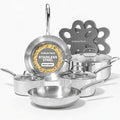 Gotham Steel 10 Pcs Tri Ply Stainless Steel Cookware Set, Pots and Pans Set with Induction Bottom, Made Without PTFE PFOA PFOS, Metal Utensil Safe, Oven and Dishwasher Safe