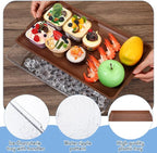 Baderke 2 Set 16" x 9" Plastic Chilled Serving Tray for Parties with Compartments Ice Chilled Party Platter Charcuterie Serving Board Cold Dish Dip for Fruit Seafood Vegetable Appetizer (Dark Wood)