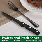 Black 49 Pieces Stainless Steel Flatware Sets With Organizer,Black Silverware Sets With Steak Knives Service For 8,Black Tableware Cutlery Sets For Home Kitchen