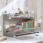 1 Pack 20.47IN Depth Under Sink Storage Organizer, Large 2-Tier Elegant Mesh Pull Out Shelf for Kitchen and Bathroom Cabinet Organization, L-Shaped and Adjustable Height Design-Gun Gray