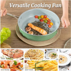 Nonstick Sauté Pan with Lid 5 QT Deep Frying Pan with Stainless Steel Helper Handle 12 inch Large Skillet Ceramic Jumbo Cooker for Healthy Cooking, Induction Compatible Cookware, PFOA Free